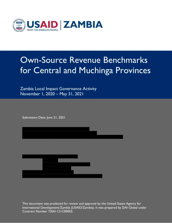 Own-Source Revenue Benchmarks for Central and Muchinga Provinces, Zambia