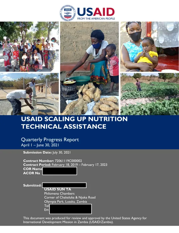 USAID SUN TA 72061119C00002 Quarterly Progress Report April 1 – June 30, 2021