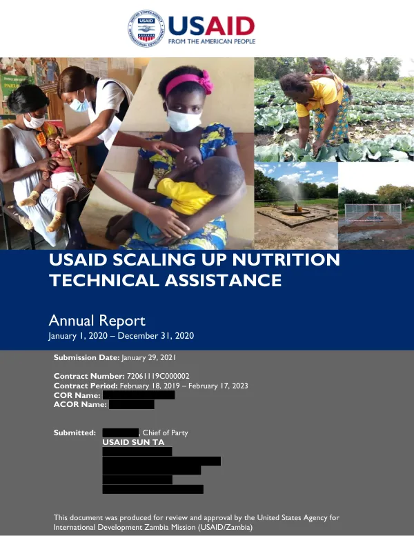 USAID SCALING UP NUTRITION TECHNICAL ASSISTANCE ANNUAL REPORT