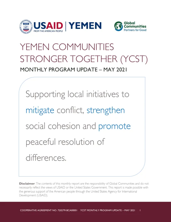 Yemen Communities Stronger Together (YCST) Monthly Program Update – May 2021
