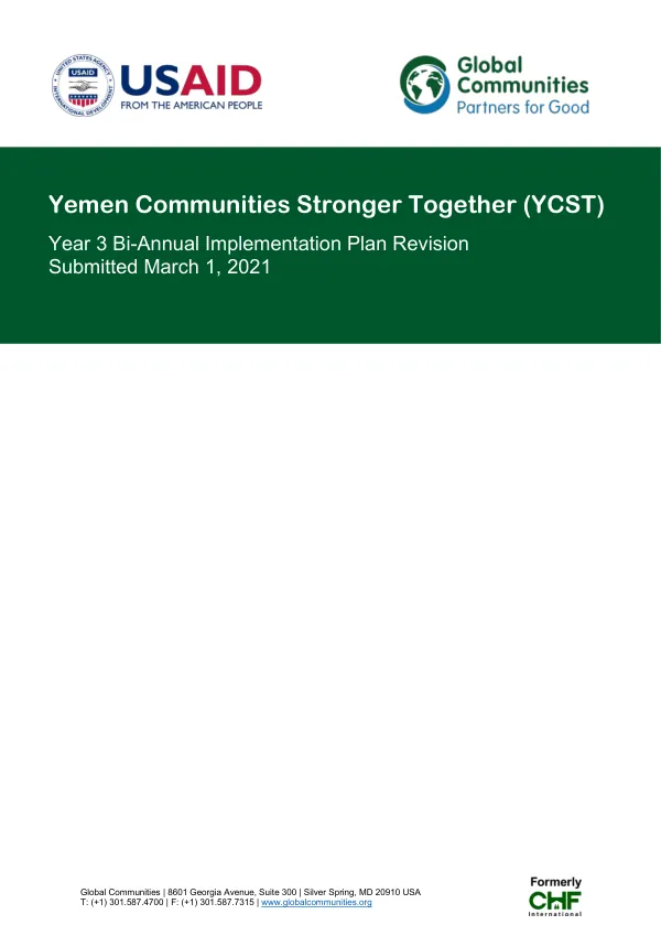 Year 3 Bi-Annual Implementation Plan Revision for Yemen Communities Stronger Together (YCST)