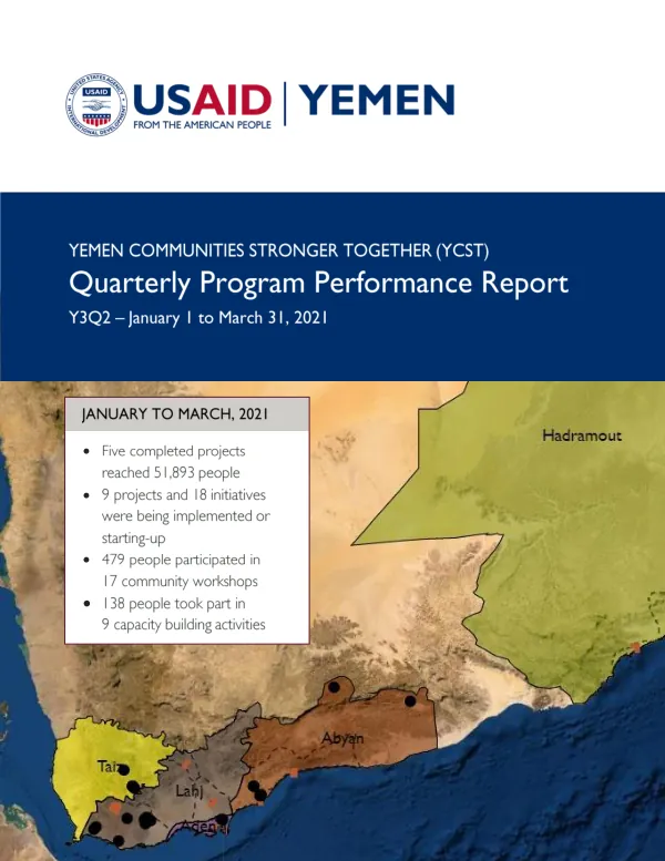 Yemen Communities Stronger Together (YCST) Quarterly Program Performance Report Y3Q2 – January 1 to March 31, 2021