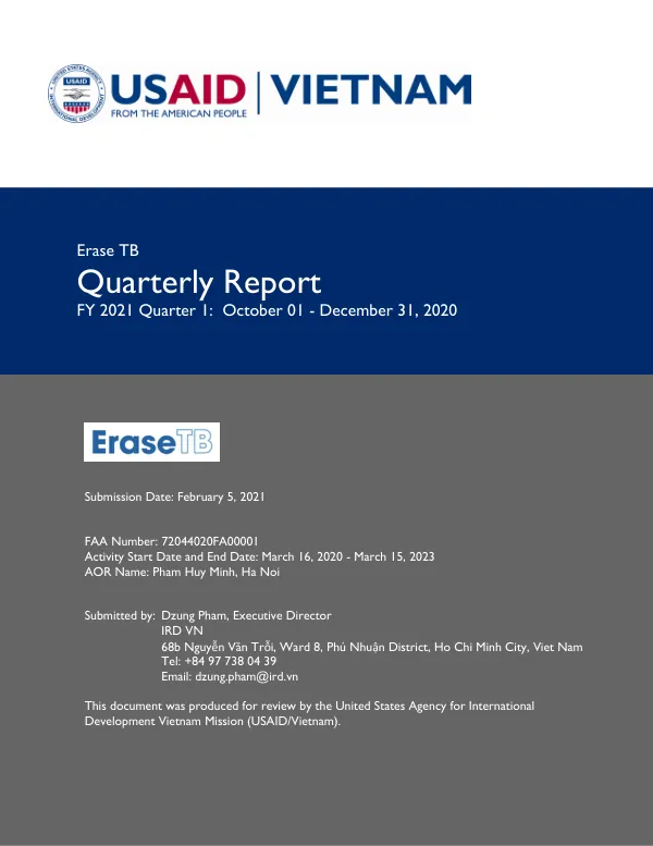 Erase TB Quarterly Report FY 2021 Quarter 1: October 01 - December 31, 2020