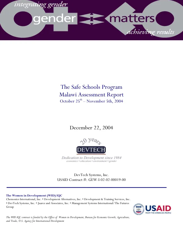 Safe schools program : Malawi assessment report, October 25th-November 5th, 2004