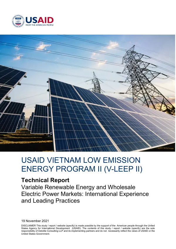 USAID V-LEEP II Technical Report: VRE and Wholesale Electric Power Markets