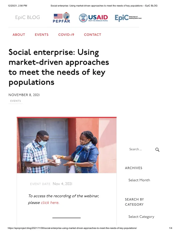 Social enterprise: Using market-driven approaches to meet the needs of key populations
