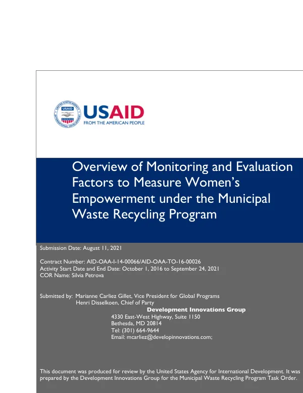 MWRP Foreign Assistance Reporting (Gender Indicator Report)