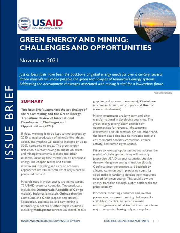 Green Energy and Mining: Challenges and Opportunities
