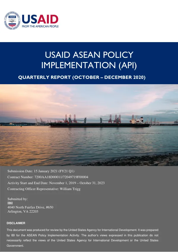 USAID ASEAN Policy Implementation (API) Quarterly Report (October - December 2020)