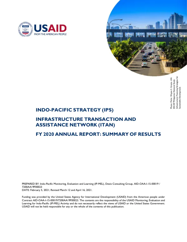 FY 2020 Summary Report: USAID/Asia Bureau Indo-Pacific Strategy, ITAN