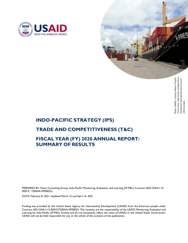 FY 2020 Summary Report: Indo-Pacific Strategy (IPS) Trade and Competitiveness (T&C) Annual Report: Summary of Results