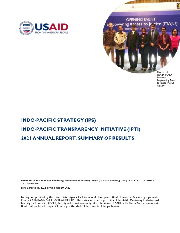 Indo-Pacific Strategy (IPS) Indo-Pacific Transparency Initiative (IPTI) 2021 Annual Report: Summary of Results
