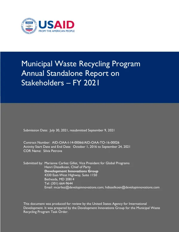Annual Standalone Report on Stakeholders for the Municipal Waste Recycling Program (MWRP)
