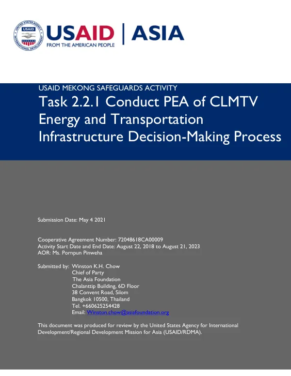 USAID Mekong Safeguards Activity: Conduct PEA of CLMTV