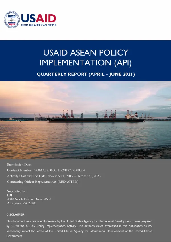 USAID ASEAN Policy Implementation Activity FY2021 Q3 Quarterly Report