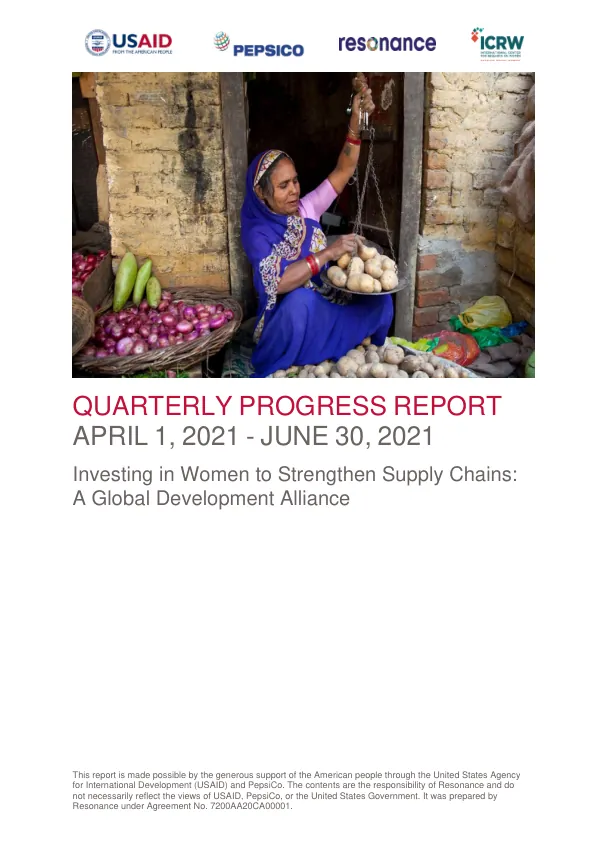 Investing in Women to Strengthen Supply Chains: Quarterly Progress Report (April-June 2021)