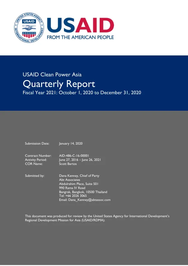 USAID Clean Power Asia Quarterly Report FY21Q1