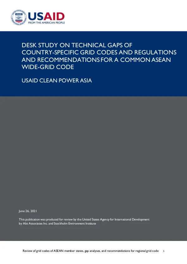 Review of grid codes of ASEAN member states, gap analyses, and recommendations for regional grid code