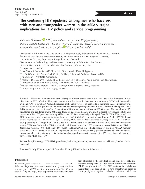 The continuing HIV epidemic among men who have sex with men and transgender women in the ASEAN region: implications for HIV policy and service programming