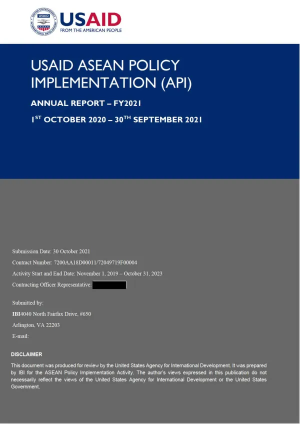 USAID ASEAN Policy Implementation Activity FY2021 Annual Report
