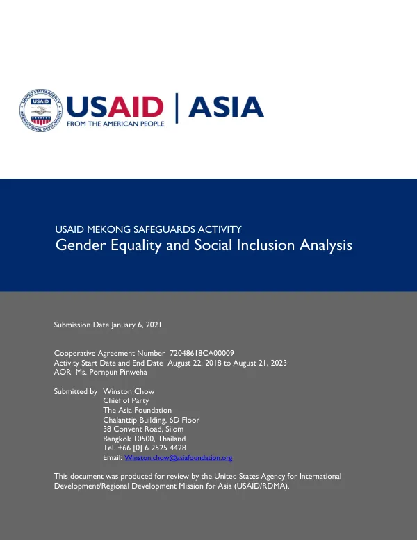 USAID Mekong Safeguards Activity Gender Equality and Social Inclusion Analysis