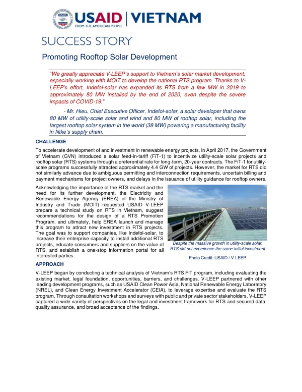 USAID V-LEEP’s Support to Vietnam’s Solar Market Development