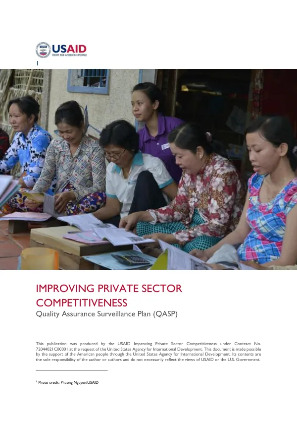 Quality Assurance Surveillance Plan (QASP) for Improving Private Sector Competitiveness