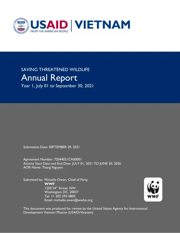 USAID Saving Threatened Wildlife Annual Report July – September 2021