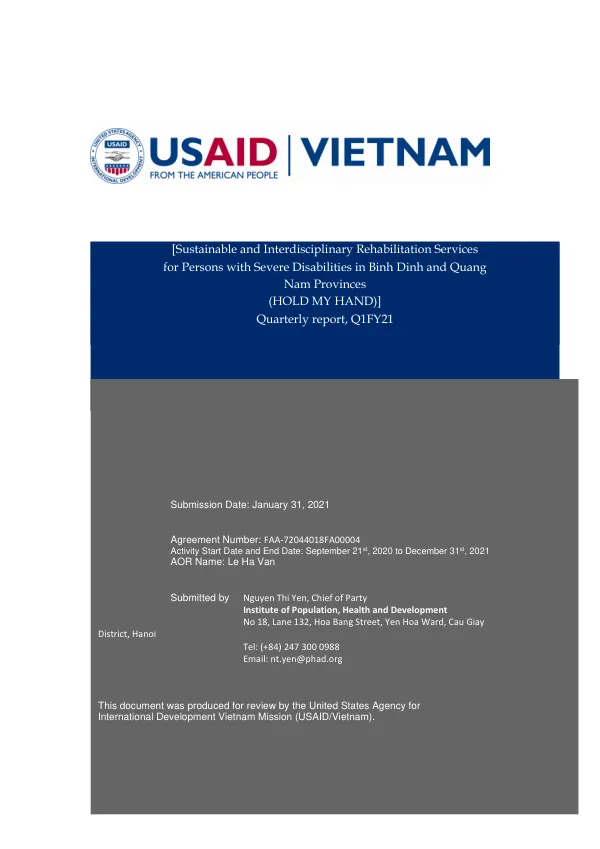 Sustainable and Interdisciplinary Rehabilitation Services for Persons with Severe Disabilities in Binh Dinh and Quang Nam Provinces (Hold My Hand)