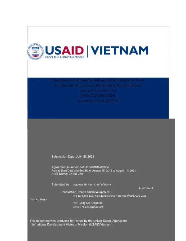 Sustainable and Interdisciplinary Rehabilitation Services for Persons with Severe Disabilities in Binh Dinh and Quang Nam Provinces (Hold My Hand)