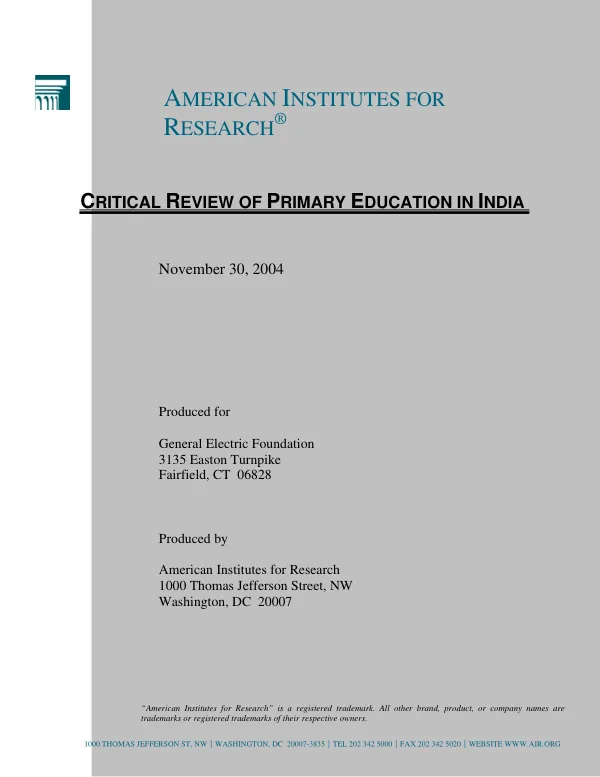 Critical review of primary education in India
