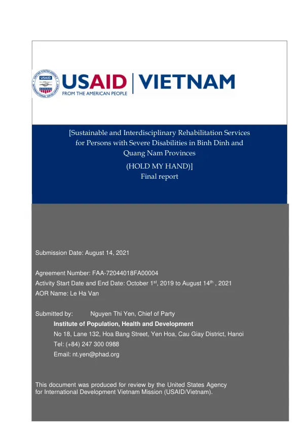 Sustainable and Interdisciplinary Rehabilitation Services for Persons with Severe Disabilities in Binh Dinh and Quang Nam Provinces (HOLD MY HAND)