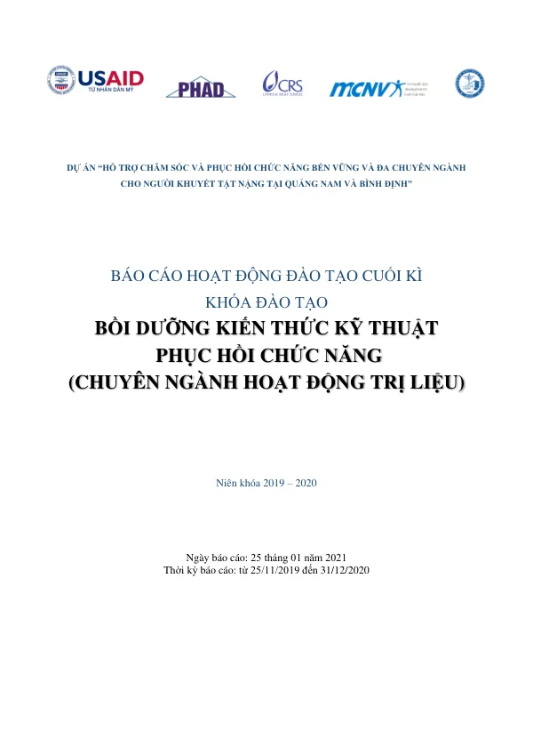 Báo cáo hoạt động đào tạo cuối kỳ khóa đào tạo bồi dưỡng kiến thức và nghiệp vụ hoạt động trị liệu
