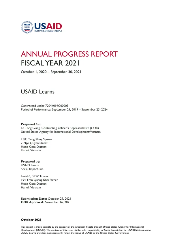 Annual Progress Report Fiscal Year 2021