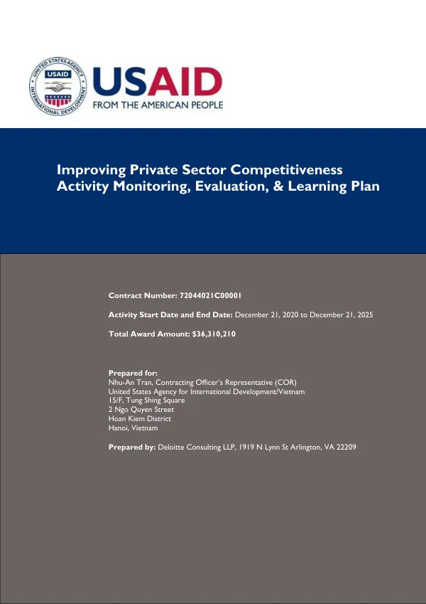 Improving Private Sector Competitiveness Activity Monitoring, Evaluation, & Learning Plan