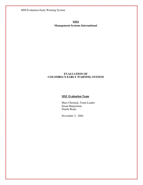 Evaluation of Colombia"s early warning system