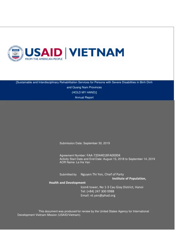 Sustainable and Interdisciplinary Rehabilitation Services for Persons with Severe Disabilities in Binh Dinh and Quang Nam Provinces (Hold My Hand)