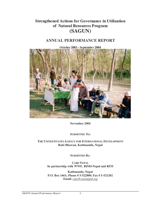 Strengthened actions for governance in utilization of natural resources program (SAGUN) : annual performance report, October 2003-September 2004