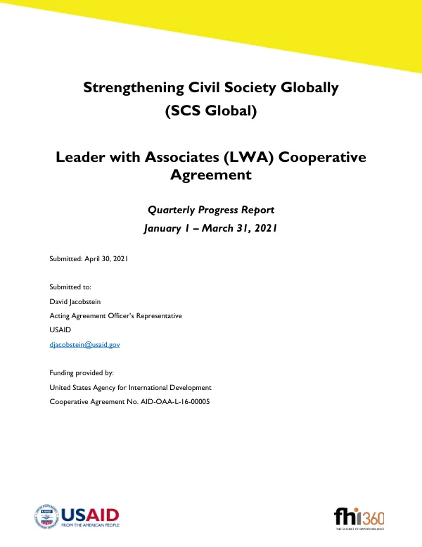 Strengthening Civil Society Globally Quarterly Progress Report January 1 – March 31, 2021