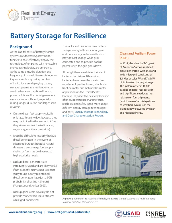 Battery Storage for Resilience