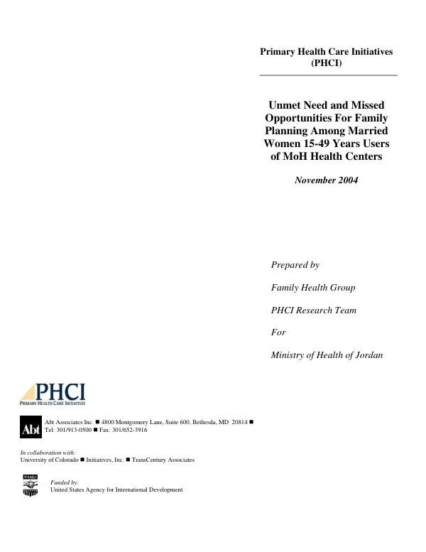 Unmet need and missed opportunities for family planning among married women 15-49 years users of MoH health centers