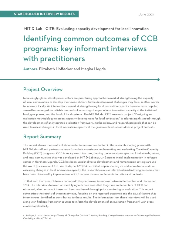 Identifying common outcomes of CCB programs: key informant interviews with practitioners