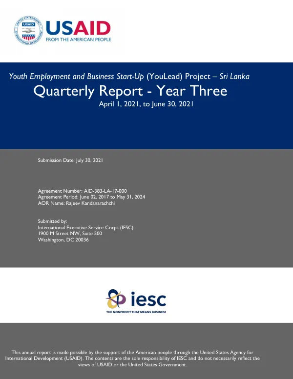 Youth Employment and Business Start-Up (YouLead) Project – Sri Lanka Quarterly Report - Year