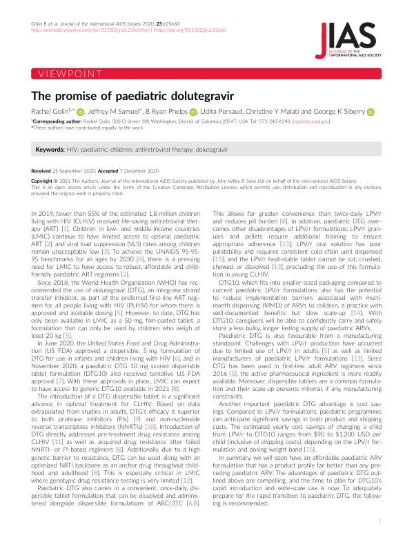 The promise of paediatric dolutegravir