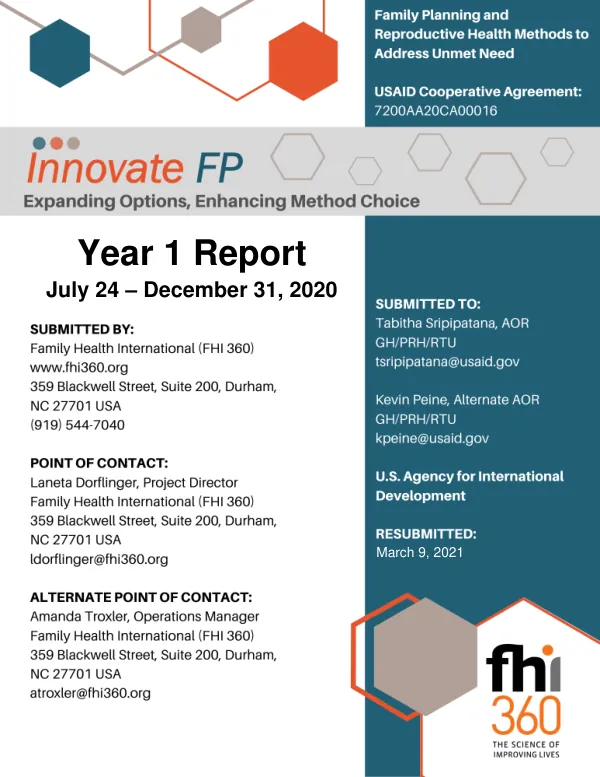 FHI 360 Innovate FP Year 1 Report (July-Dec 2020)