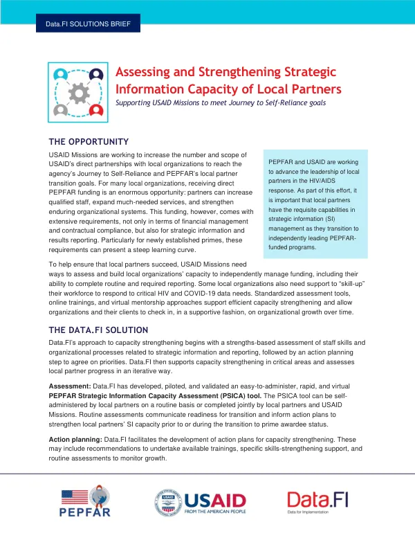 Assessing and Strengthening Strategic Information Capacity of Local Partners Supporting USAID Missions to meet Journey to Self-Reliance goals