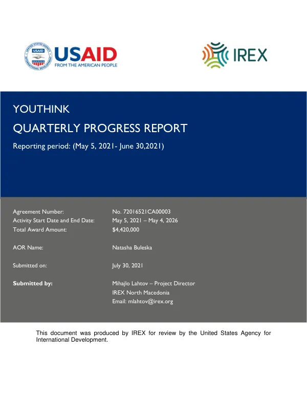 YouThink Quarterly Progress Report (April-June 2021)