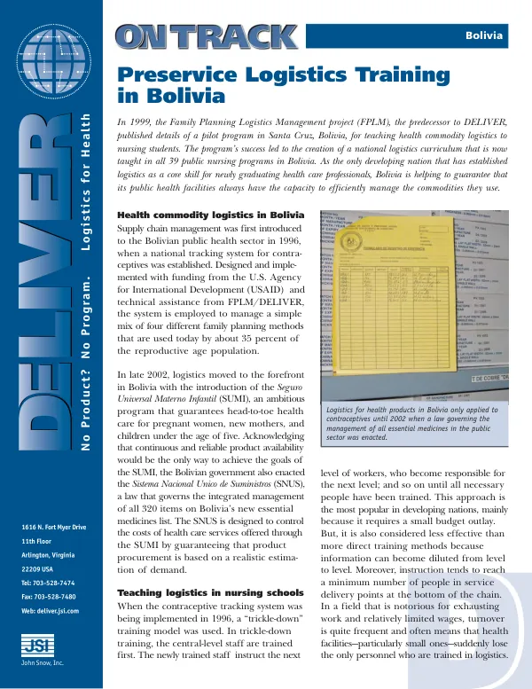 Preservice logistics training in Bolivia