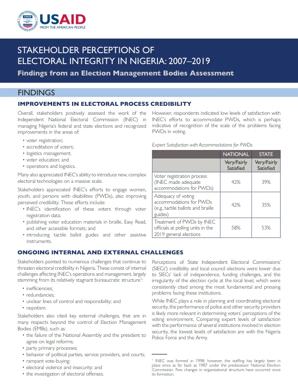 Stakeholder Perceptions of Electoral Integrity in Nigeria: 2007-2019
