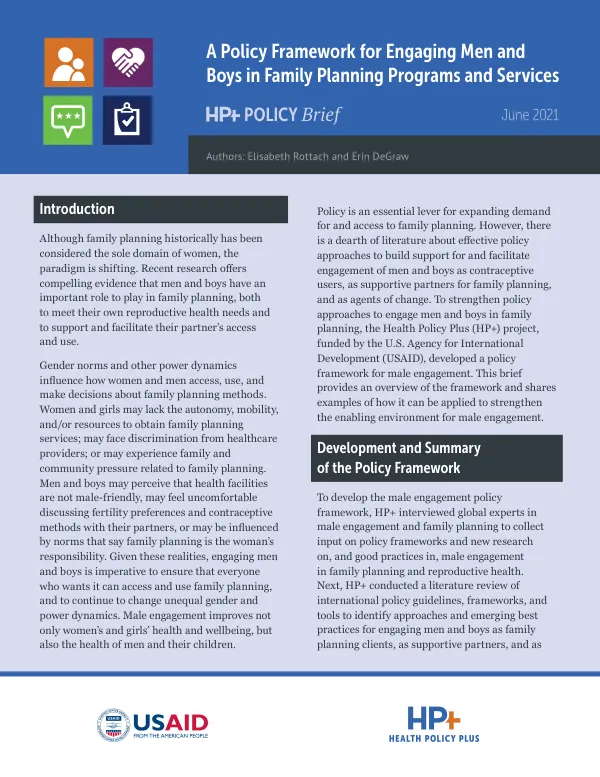 A Policy Framework for Engaging Men and Boys in Family Planning Programs and Services
